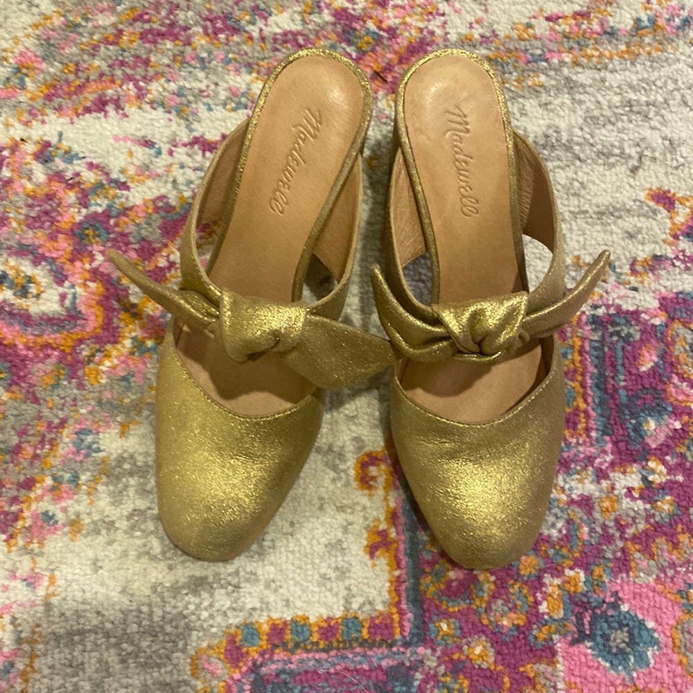 Madewell Zoe Bow Mule in Metallic Gold Leather